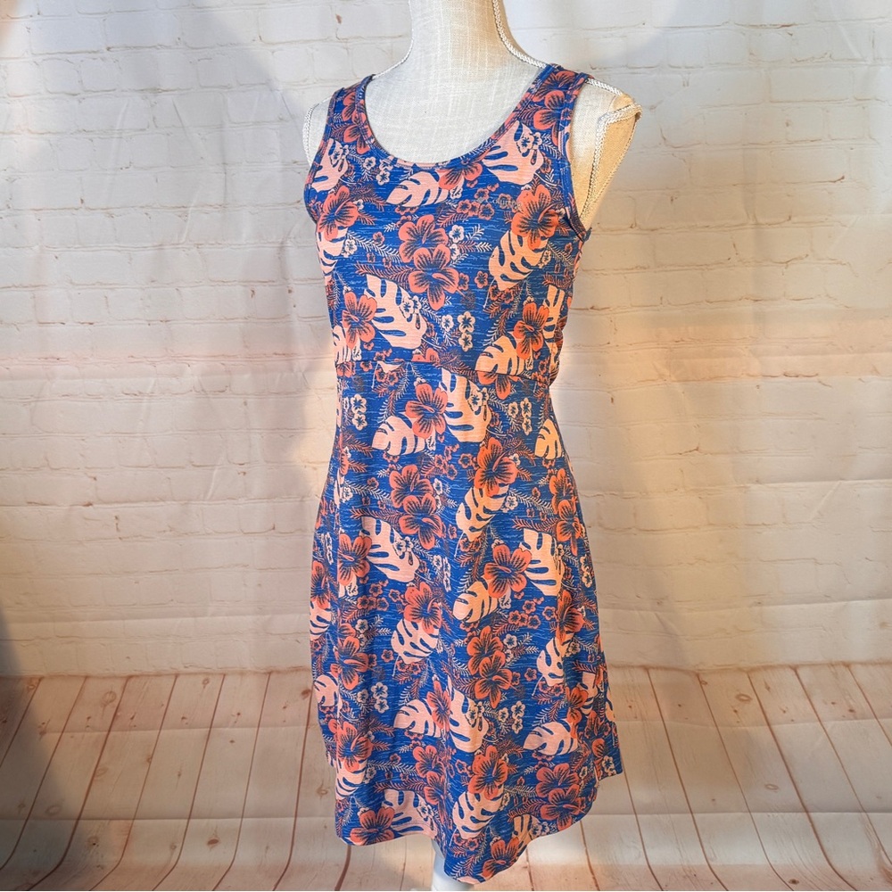 Columbia PFG Freezer III Dress STORMY BLUE FLORAL Omni UPF50 Cobalt Coral 4 6 S